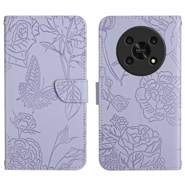 Custodia in pelle goffrata con peonia per Honor Magic4 Lite 5G, Honor X8 e