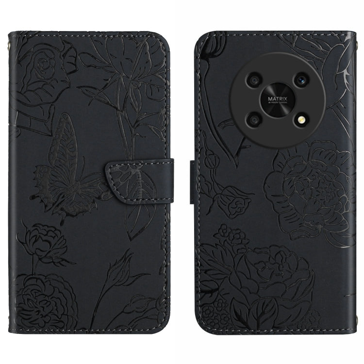 Custodia in pelle goffrata con peonia per Honor Magic4 Lite 5G, Honor X8 e