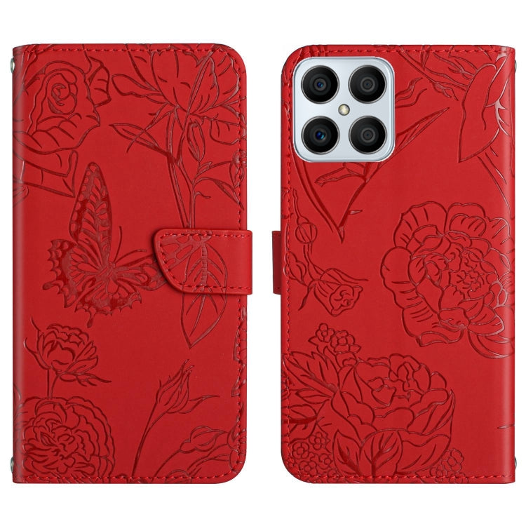 Custodia in pelle goffrata con peonia per Honor Magic4 Lite 5G, Honor X8 e