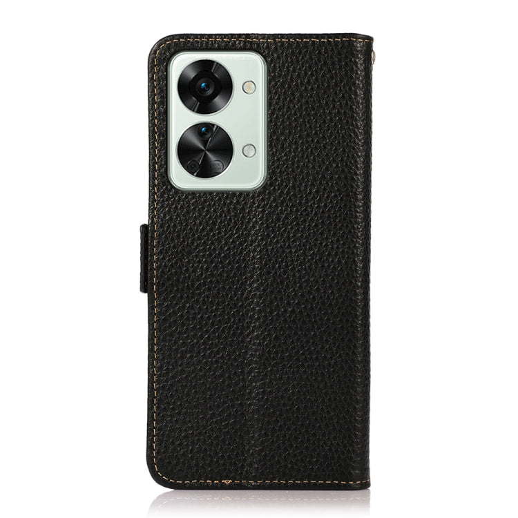 Custodia in vera pelle RFID con texture Litchi per OnePlus Nord 2T 5G
