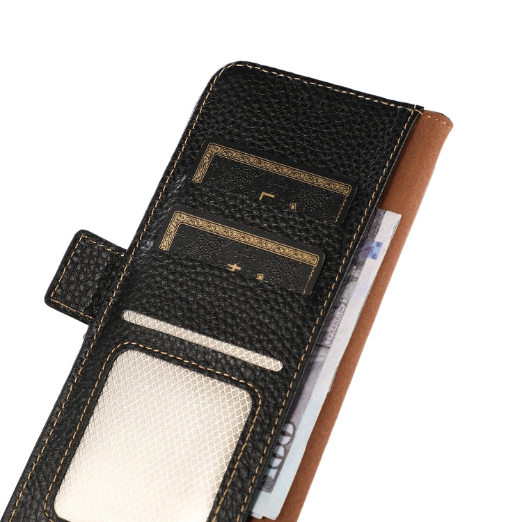 Custodia in vera pelle RFID con texture Litchi per OnePlus Nord 2T 5G