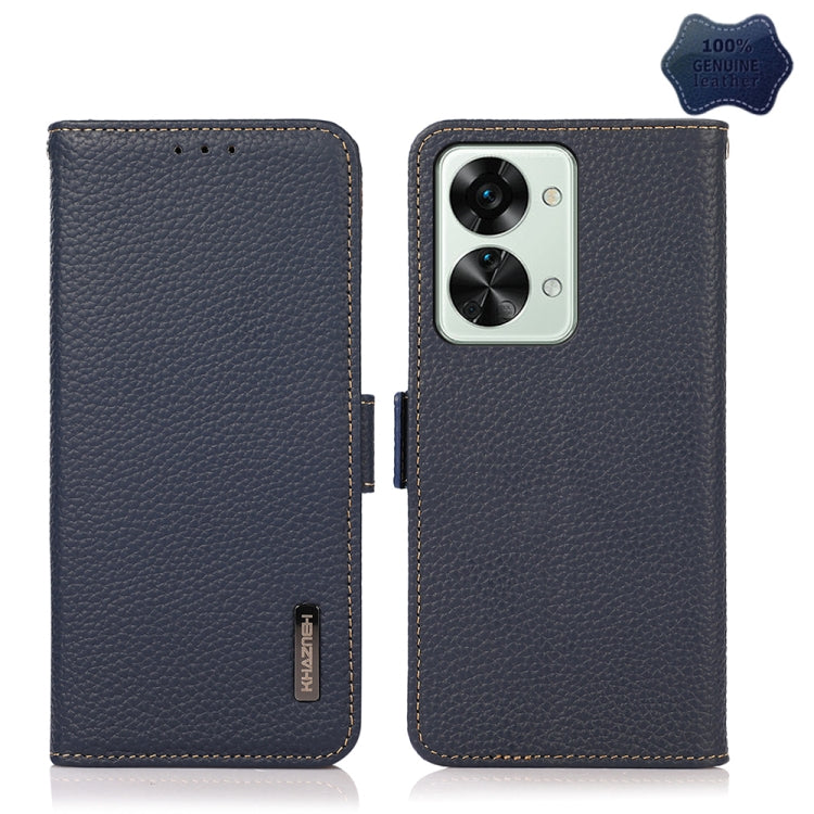 Custodia in vera pelle RFID con texture Litchi per OnePlus Nord 2T 5G