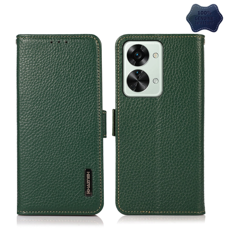 Custodia in vera pelle RFID con texture Litchi per OnePlus Nord 2T 5G