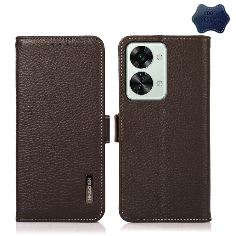 Custodia in vera pelle RFID con texture Litchi per OnePlus Nord 2T 5G