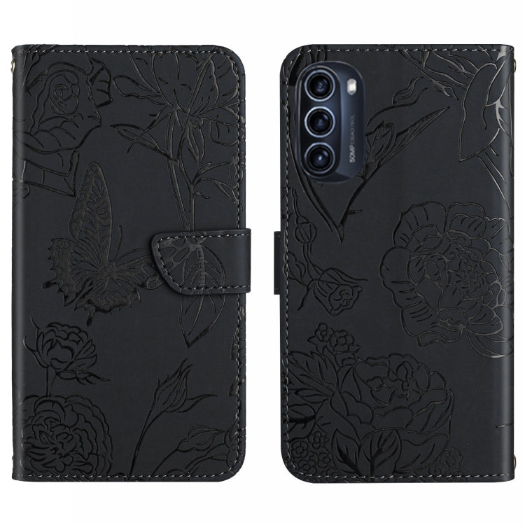 Custodia per cellulare in pelle goffrata con peonia a farfalla per Motorola Moto