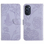 Custodia per cellulare in pelle goffrata con peonia a farfalla per Motorola Moto