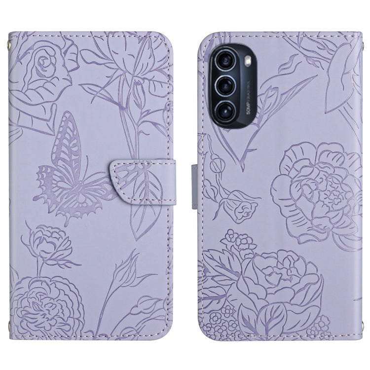Custodia per cellulare in pelle goffrata con peonia a farfalla per Motorola Moto