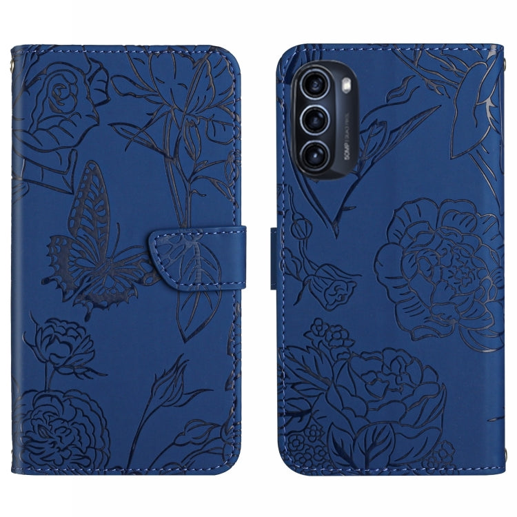 Custodia per cellulare in pelle goffrata con peonia a farfalla per Motorola Moto