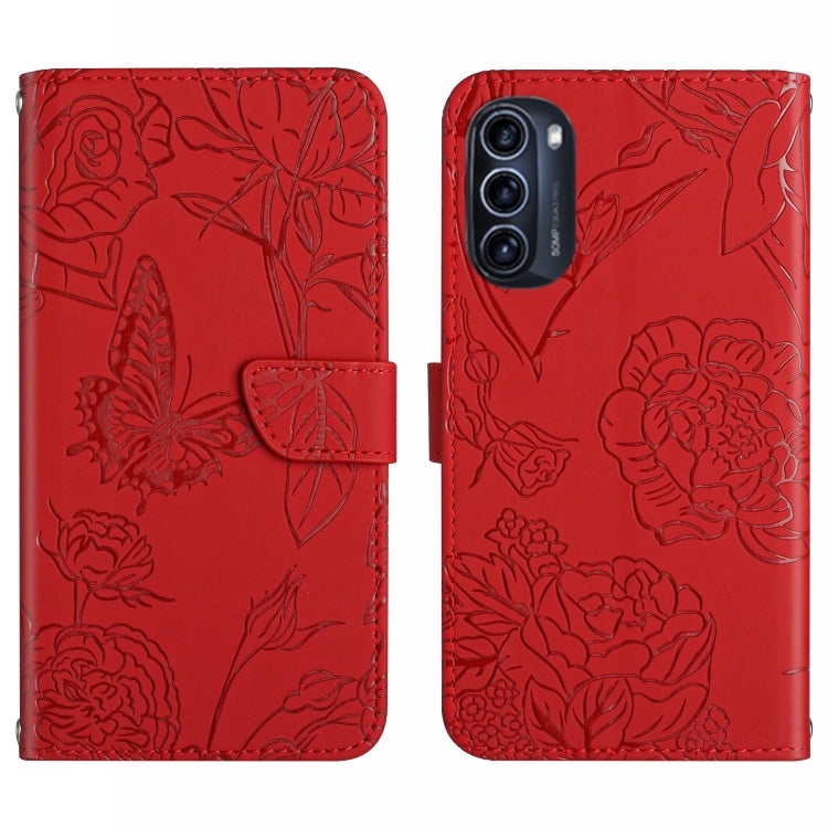 Custodia per cellulare in pelle goffrata con peonia a farfalla per Motorola Moto