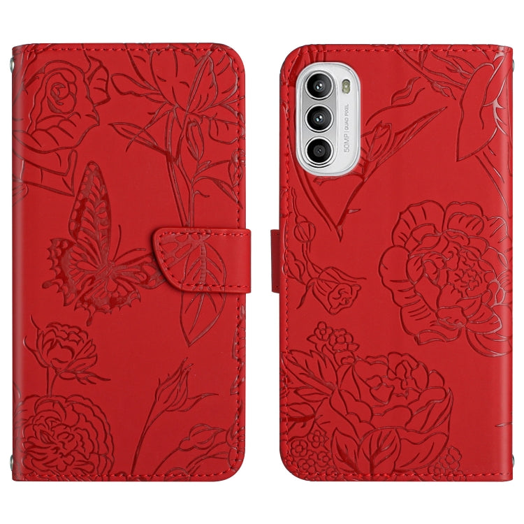 Custodia per cellulare in pelle goffrata con peonia a farfalla per Motorola Moto