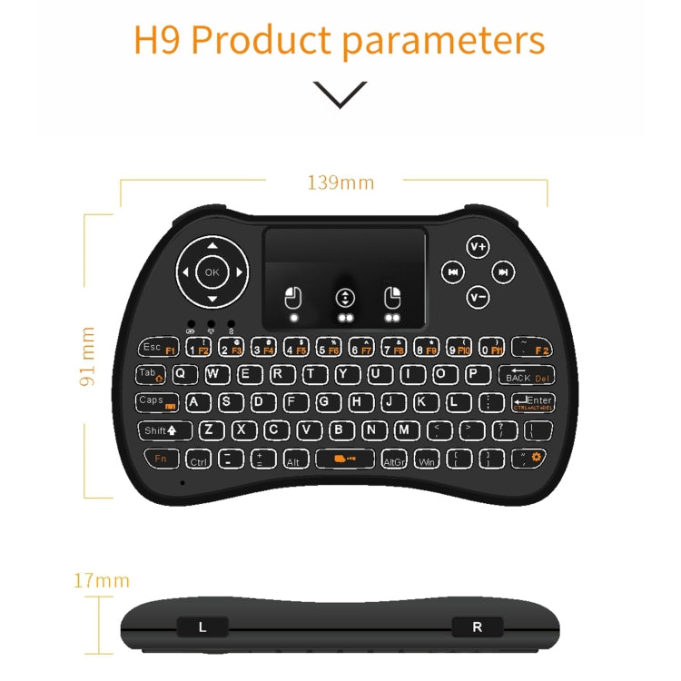 Tastiera wireless mini H9 2.4GHz con touchpad e retroilluminazion