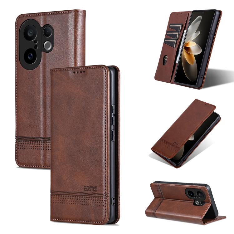 Custodia per telefono in pelle con texture di vitello magnetica AZNS, For vivo X300 E 5G, For vivo V60 Lite 5G, For vivo Y400 Pro 5G, For vivo S30 Pro mini