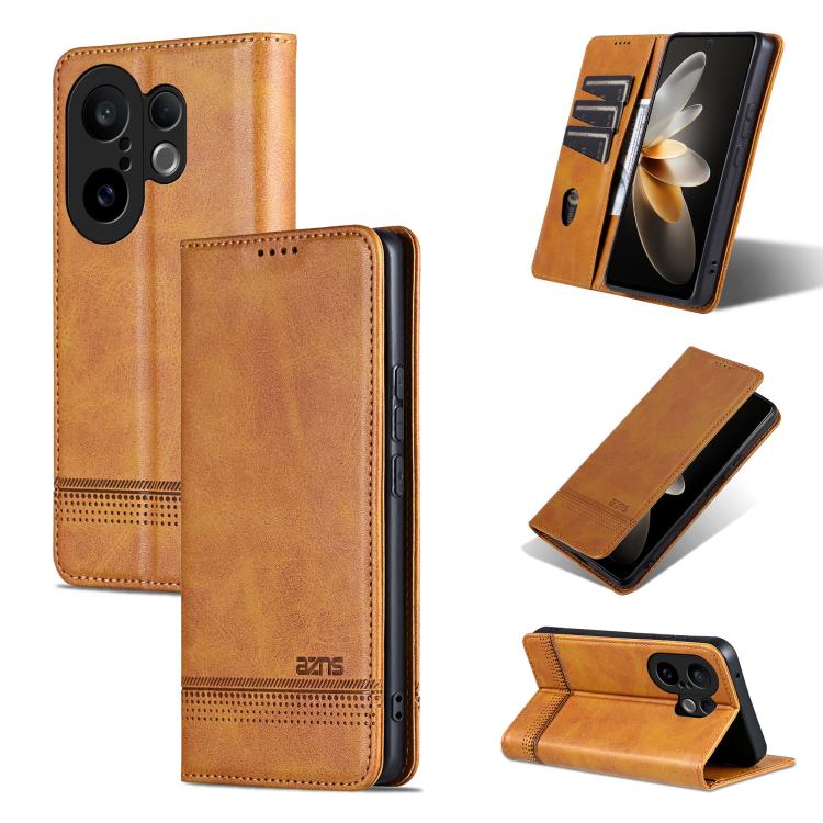 Custodia per telefono in pelle con texture di vitello magnetica AZNS, For vivo X300 E 5G, For vivo V60 Lite 5G, For vivo Y400 Pro 5G, For vivo S30 Pro mini