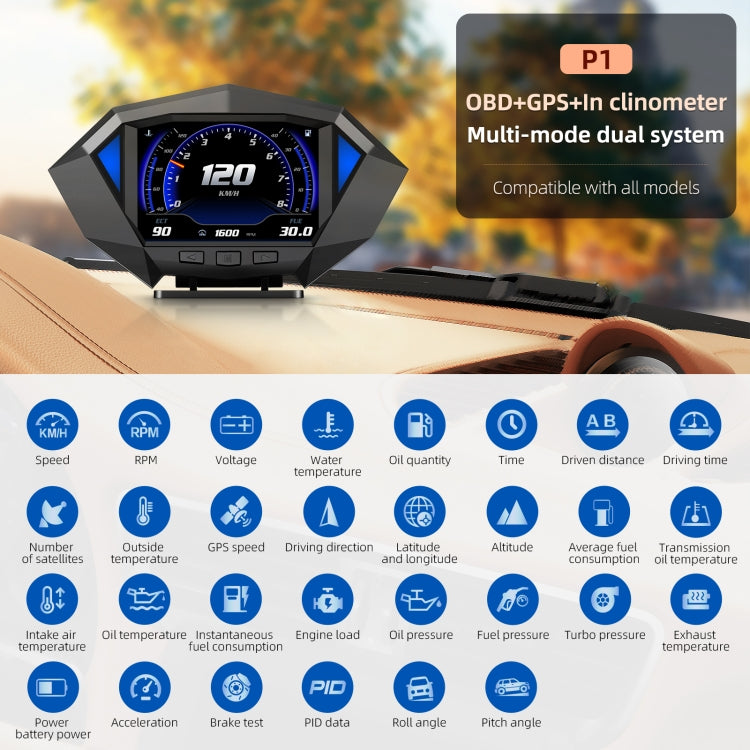P1 Display HUD Auto OBD2 GPS 3,5" Tachimetro Digitale