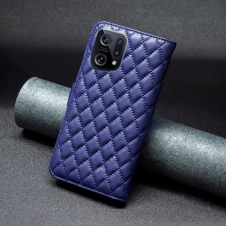 Custodia a conchiglia in pelle con portafoglio Diamond Lattice per OPPO Find X5