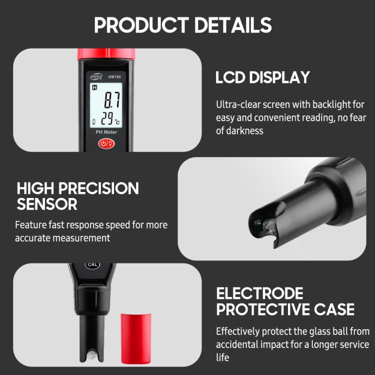Tester pH digitale BENETECH GM760 con misurazione temperatura