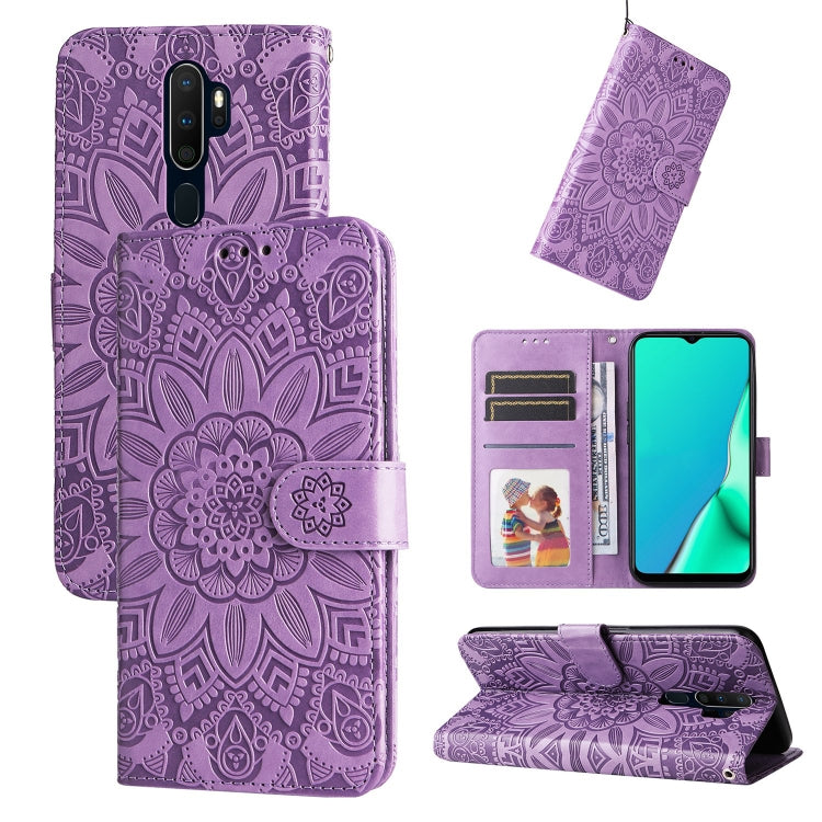 Custodia in pelle goffrata con portafoglio per OPPO A7, A9, A15, A52
