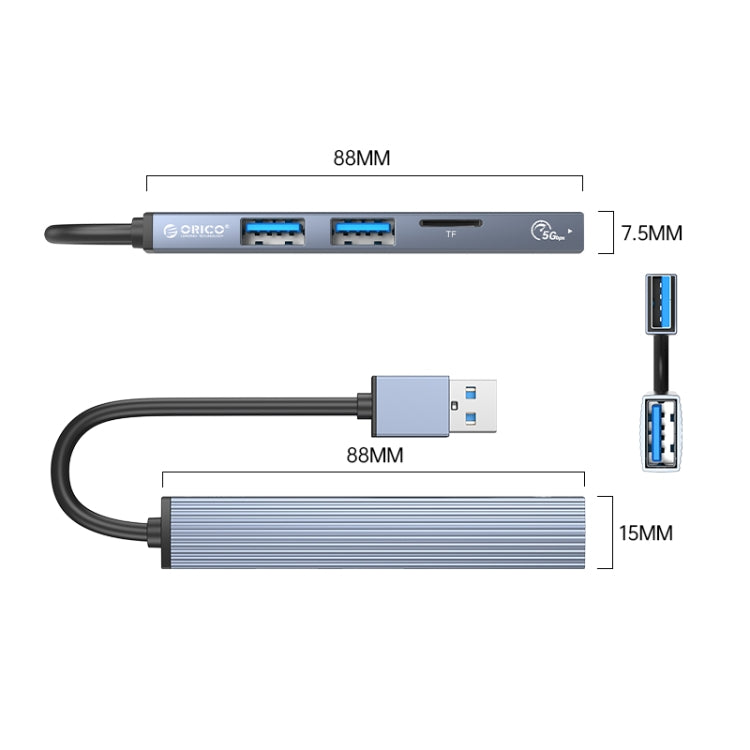 Adattatore USB 3.0 con 2 USB 2.0 e lettore schede TF