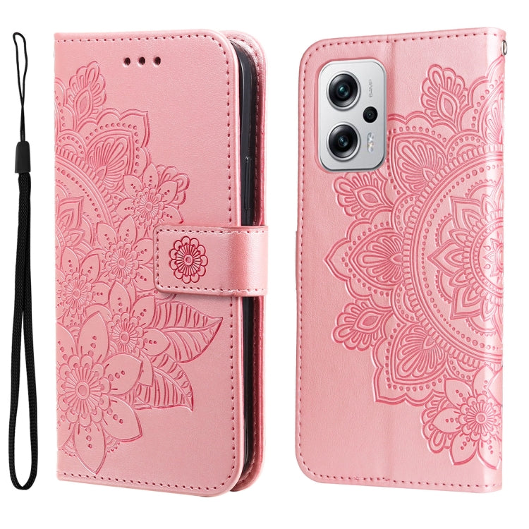 Custodia in pelle goffrata con fiori a 7 petali per Xiaomi Redmi K40S e Note 11T