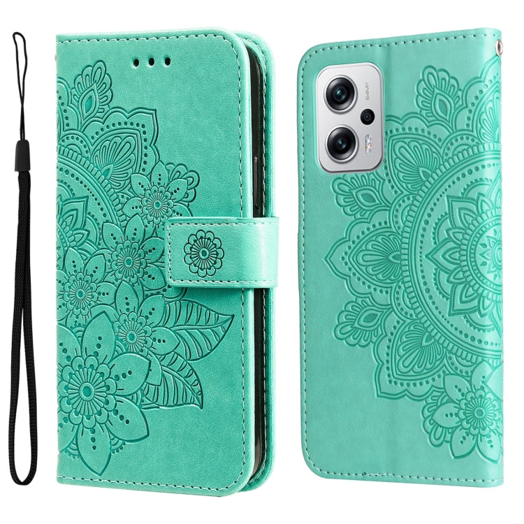 Custodia in pelle goffrata con fiori a 7 petali per Xiaomi Redmi K40S e Note 11T
