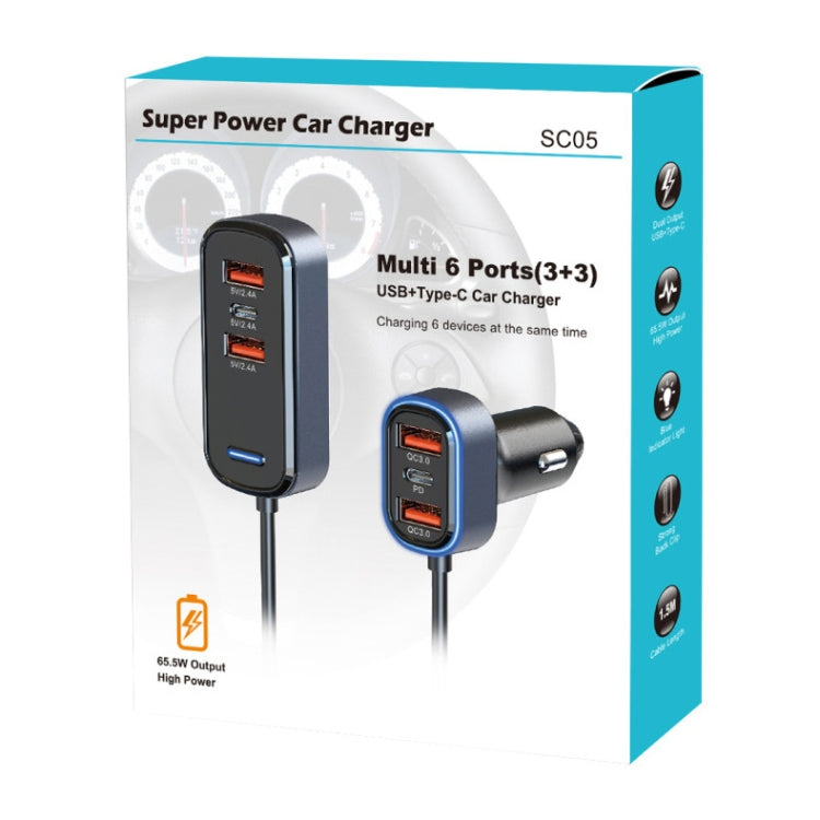 Caricatore auto 65,5W 6 porte PD QC3.0 SC05