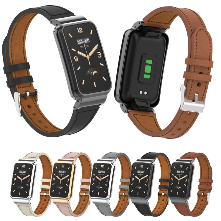Cinturino in pelle con montatura metallo per Xiaomi Mi Band 7 Pro