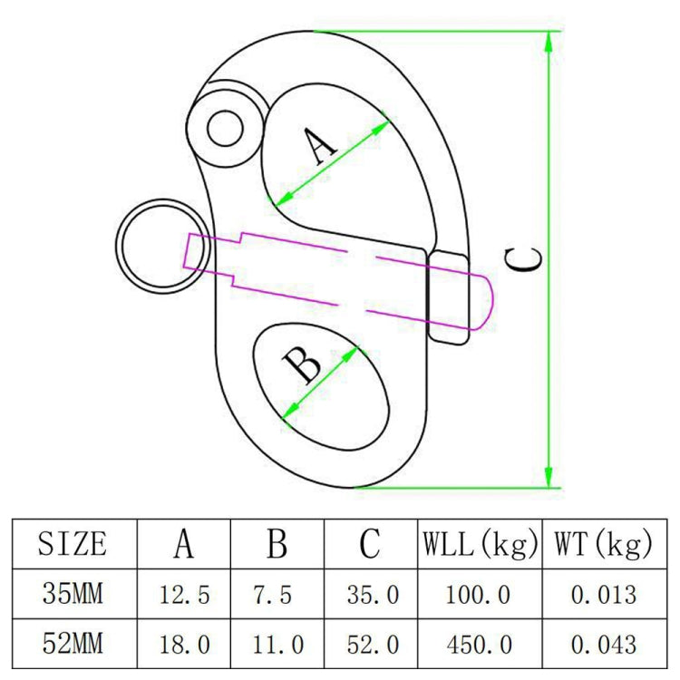 Grillo fisso a molla in acciaio inox 316, 35mm e 52mm