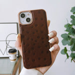 Custodia in vera pelle con texture di struzzo per iPhone 14