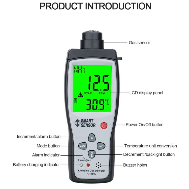 Rilevatore portatile di gas ammoniaca NH3 SmartSensor AR8500, AR8500
