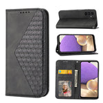 Custodia per telefono in pelle con chiusura magnetica a griglia cubica in vitello, For Samsung Galaxy A22 5G JP Version, For Samsung Galaxy A03s 166mm, For Samsung Galaxy A03s 165.8mm, For Samsung Galaxy A13 4G / 5G