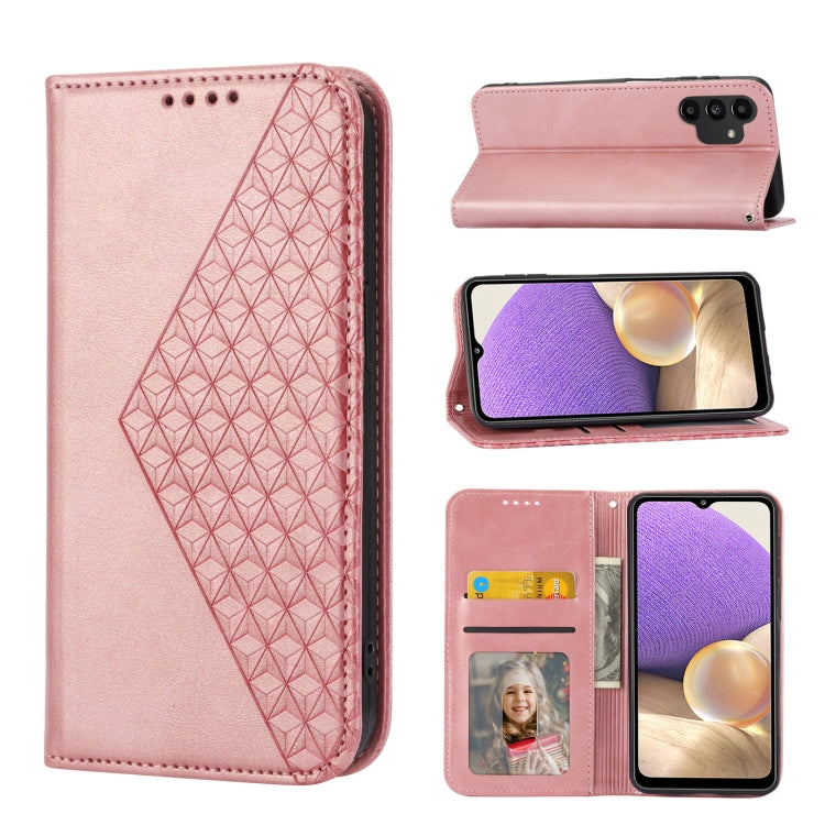 Custodia per telefono in pelle con chiusura magnetica a griglia cubica in vitello, For Samsung Galaxy A22 5G JP Version, For Samsung Galaxy A03s 166mm, For Samsung Galaxy A03s 165.8mm, For Samsung Galaxy A13 4G / 5G