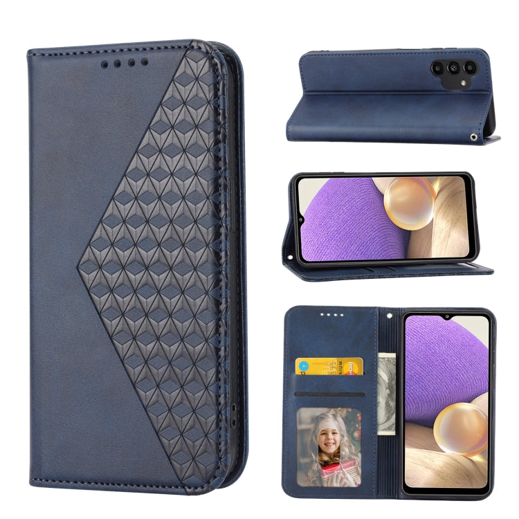 Custodia per telefono in pelle con chiusura magnetica a griglia cubica in vitello, For Samsung Galaxy A22 5G JP Version, For Samsung Galaxy A03s 166mm, For Samsung Galaxy A03s 165.8mm, For Samsung Galaxy A13 4G / 5G