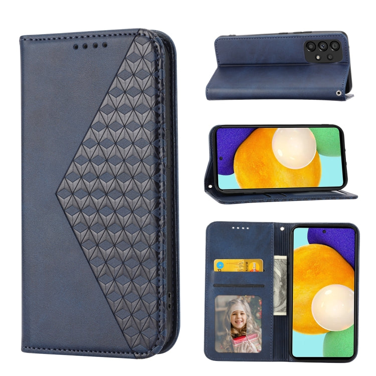 Custodia per telefono in pelle con chiusura magnetica a griglia cubica in vitello, For Samsung Galaxy A53 5G, For Samsung Galaxy A73 5G