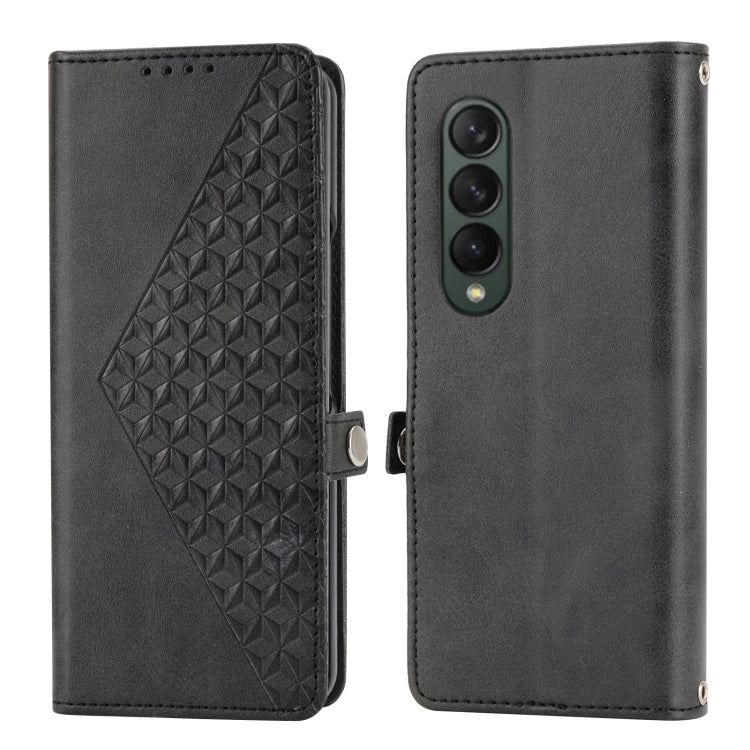 Custodia per telefono in pelle con trama di vitello a griglia cubica, For Samsung Galaxy Z Fold4, For Samsung Galaxy Z Fold3 5G, For Samsung Galaxy Z Flip4, For Samsung Galaxy Z Flip3 5G