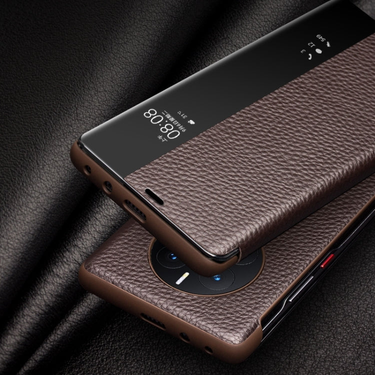 Custodia in vera pelle con finestra laterale per Huawei Mate 50 Pro, Mate 50