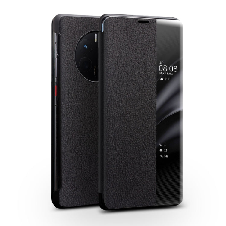Custodia in vera pelle con finestra laterale per Huawei Mate 50 Pro, Mate 50