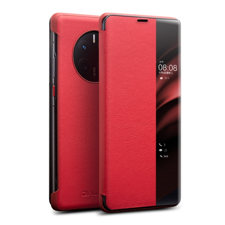 Custodia in vera pelle con finestra laterale per Huawei Mate 50 Pro, Mate 50