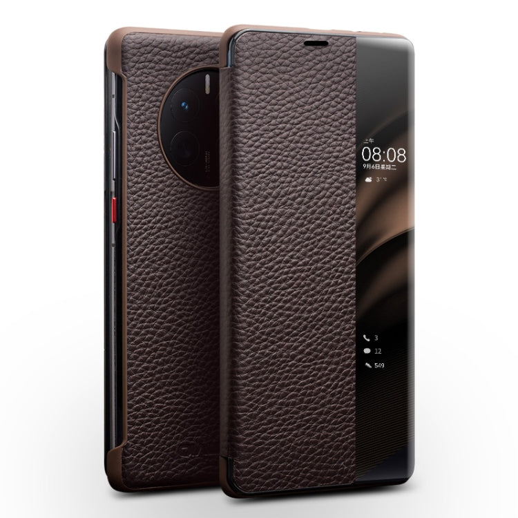 Custodia in vera pelle con finestra laterale per Huawei Mate 50 Pro, Mate 50