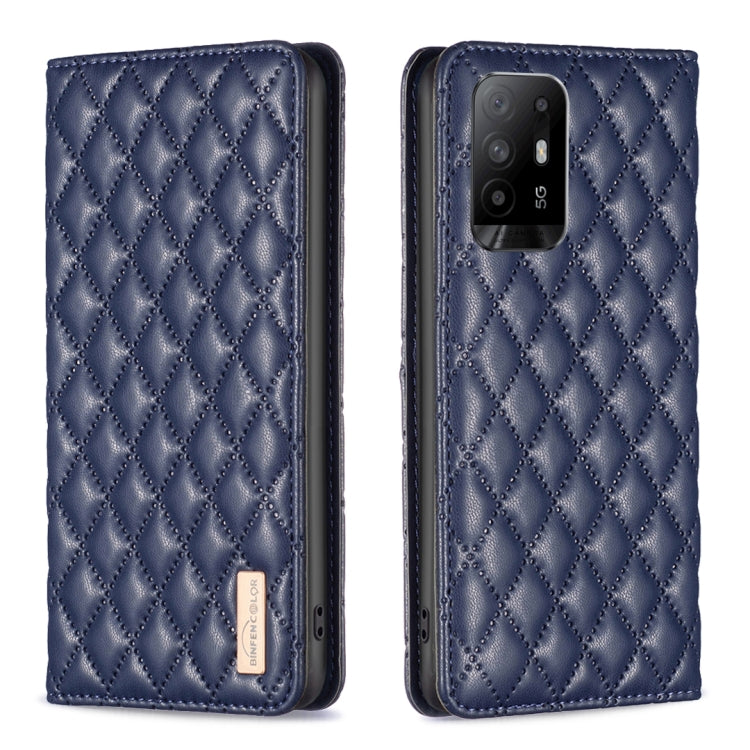 Custodia a conchiglia magnetica in pelle Diamond Lattice per OPPO A94 5G e altri