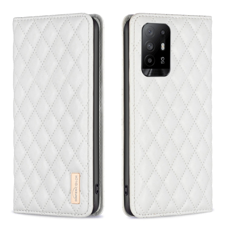 Custodia a conchiglia magnetica in pelle Diamond Lattice per OPPO A94 5G e altri