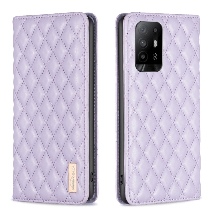 Custodia a conchiglia magnetica in pelle Diamond Lattice per OPPO A94 5G e altri