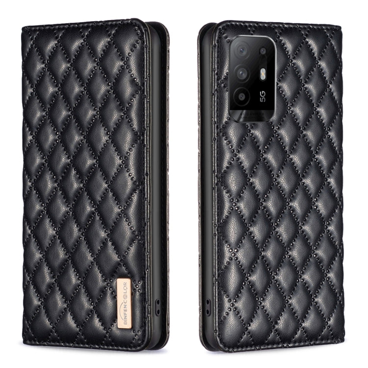 Custodia a conchiglia magnetica in pelle Diamond Lattice per OPPO A94 5G e altri