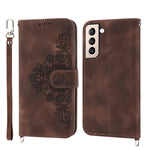 Custodia per telefono in pelle con portafoglio in rilievo con fiori al tatto, For Samsung Galaxy S21+ 5G, For Samsung Galaxy S21 5G, For Samsung Galaxy S22 Ultra 5G, For Samsung Galaxy S22+ 5G