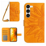 Skin Feel Custodia per cellulare in pelle con motivo a fiori di sole, For Samsung Galaxy S23 5G, For Samsung Galaxy S23 Ultra 5G
