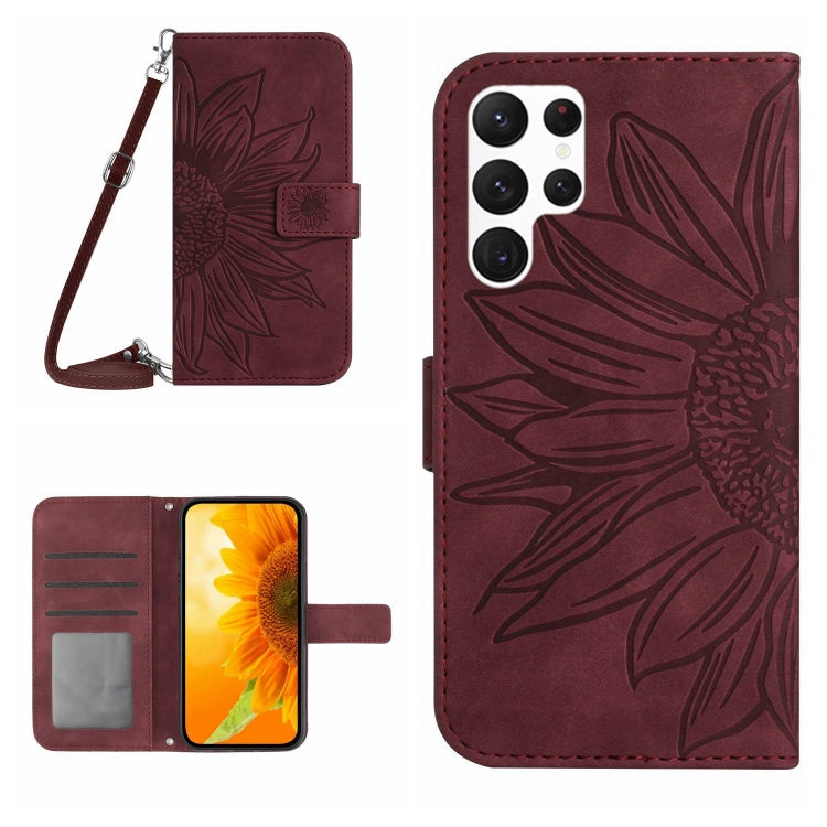 Skin Feel Custodia per cellulare in pelle con motivo a fiori di sole, For Samsung Galaxy S23 5G, For Samsung Galaxy S23 Ultra 5G