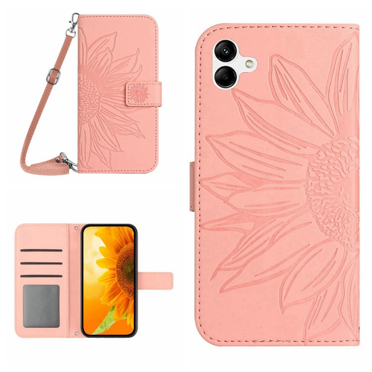 Skin Feel Custodia per cellulare in pelle con motivo a fiori di sole, For Samsung Galaxy A04E