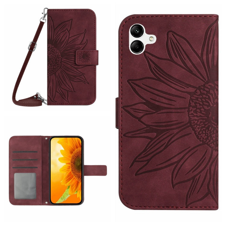 Skin Feel Custodia per cellulare in pelle con motivo a fiori di sole, For Samsung Galaxy A04E