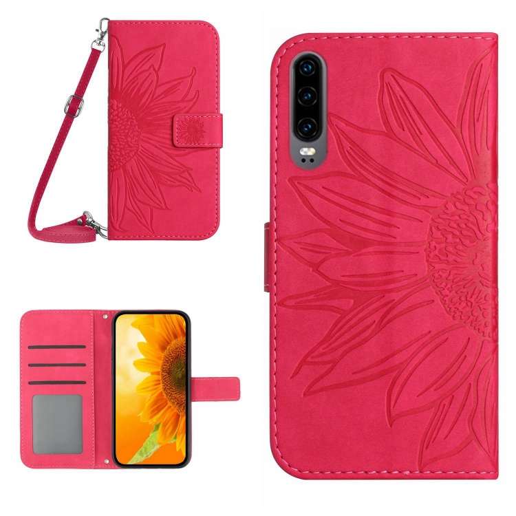 Skin Feel Custodia per cellulare in pelle con motivo a fiori di sole, For Huawei P30, For Huawei P30 Lite