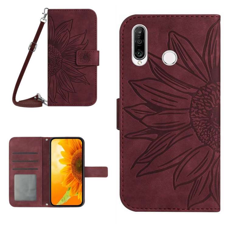 Skin Feel Custodia per cellulare in pelle con motivo a fiori di sole, For Huawei P30, For Huawei P30 Lite