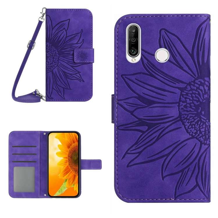 Skin Feel Custodia per cellulare in pelle con motivo a fiori di sole, For Huawei P30, For Huawei P30 Lite